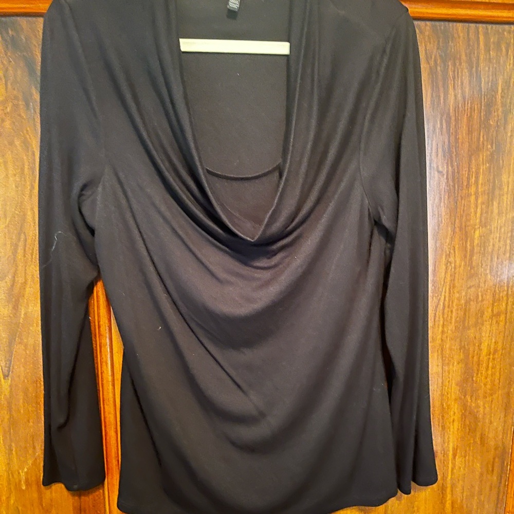 White House Black Market Elegant Black Drape Blouse